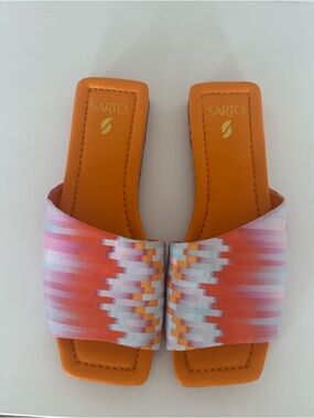 SARTO By Franco Sarto Orange and Pink Patterned Slide Sandals